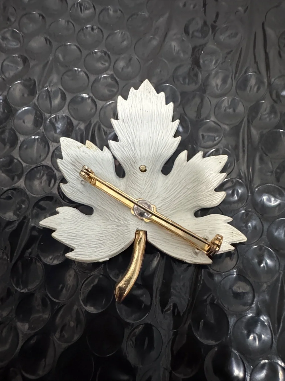 White Leaf Brooch with Crystal and gold tone Stem - Women Accessories